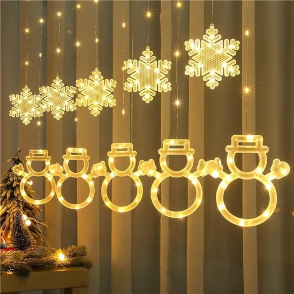 Window Lights Christmas Decor 9.8ft 5 Snowmen and 5 Snowflakes Icicle Lights USB - Picture 1 of 6